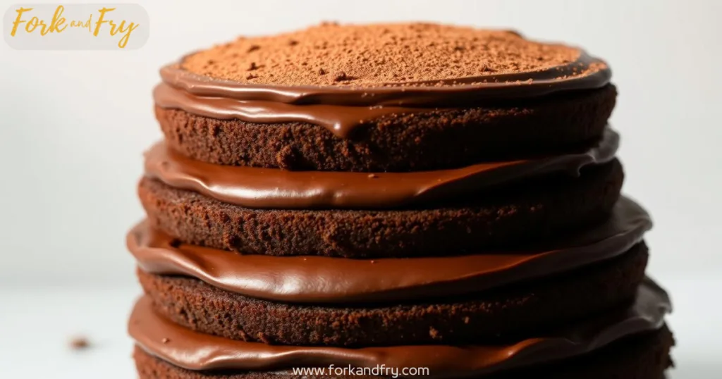 Smith Island Cake with Chocolate Ganache and Cocoa Powder Moist chocolate cake layers with rich ganache and cocoa powder
