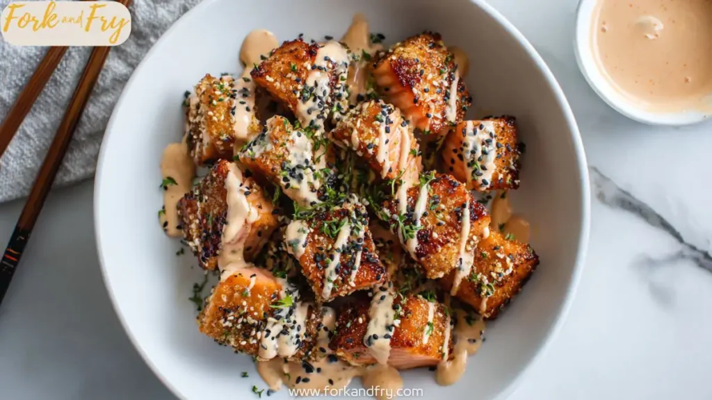 Crispy Bang Bang Salmon Bites with Spicy Sauce
