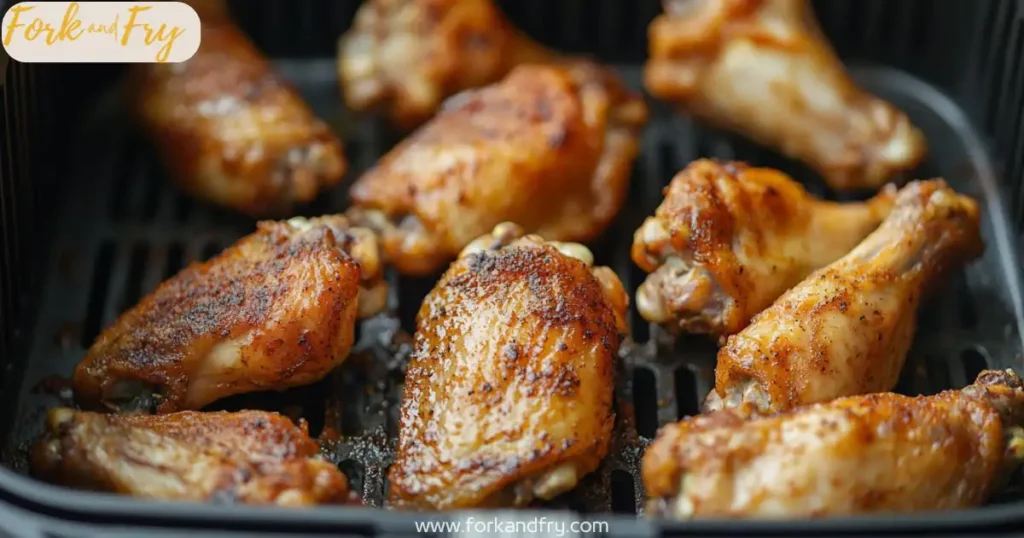 Chicken wings arranged in air fryer basket