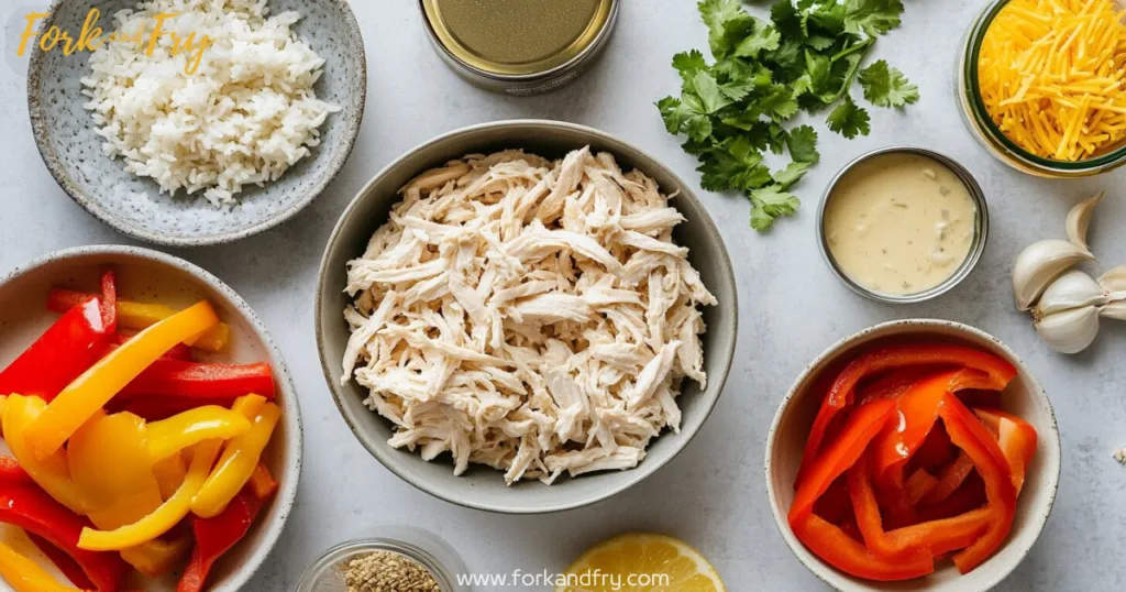 Chicken Casserole Fajita Ingredients Fresh ingredients for chicken casserole fajita on kitchen counter