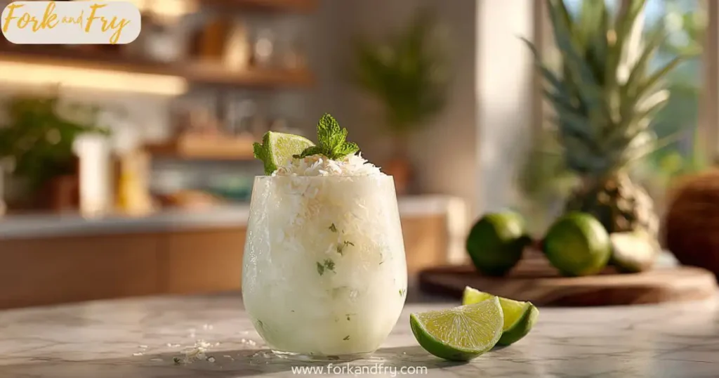 lime and coconut drink modern kitchen Lime and coconut drink in a modern kitchen setting