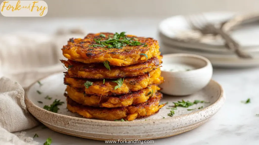 Golden Brown Sweet Potato Hash Browns on Ceramic Plate