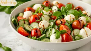 Cucumber Caprese Salad with Mozzarella Pearls