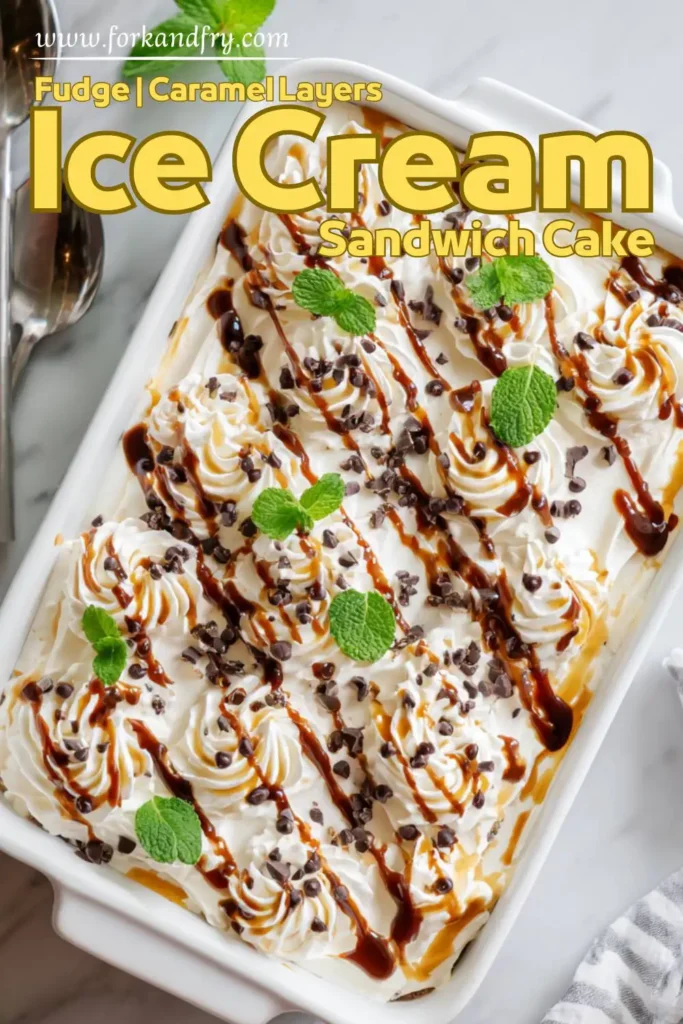 Frozen Ice Cream Sandwich Cake with Caramel Drizzle Frozen Ice Cream Sandwich Cake with Caramel Drizzle