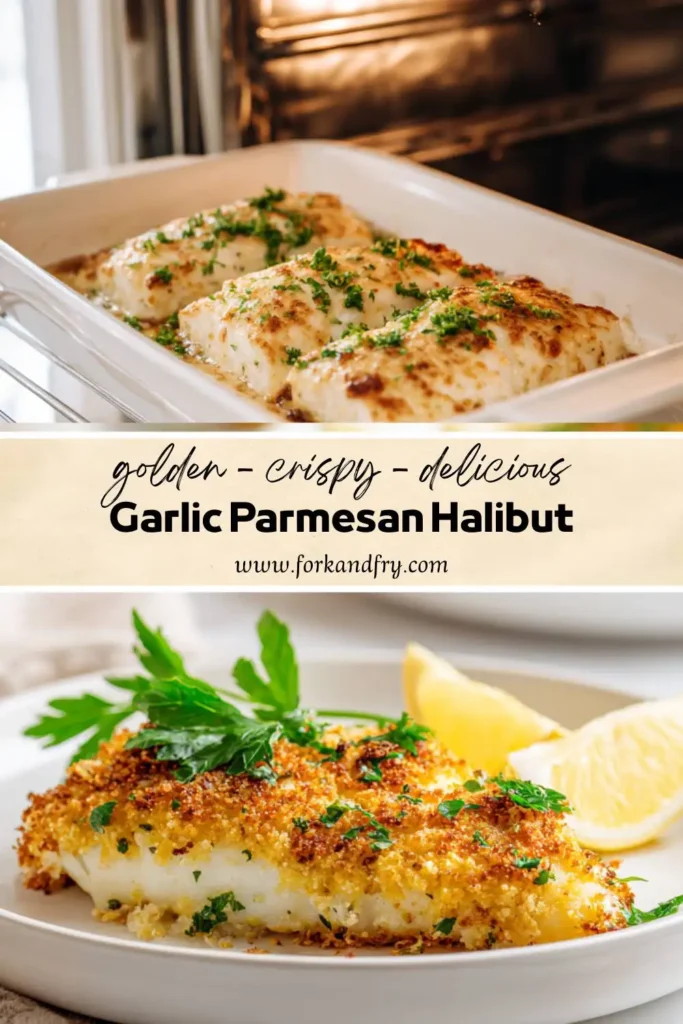 Healthy Baked Halibut with Crispy Garlic Parmesan Topping Healthy Baked Halibut with Crispy Garlic Parmesan Topping