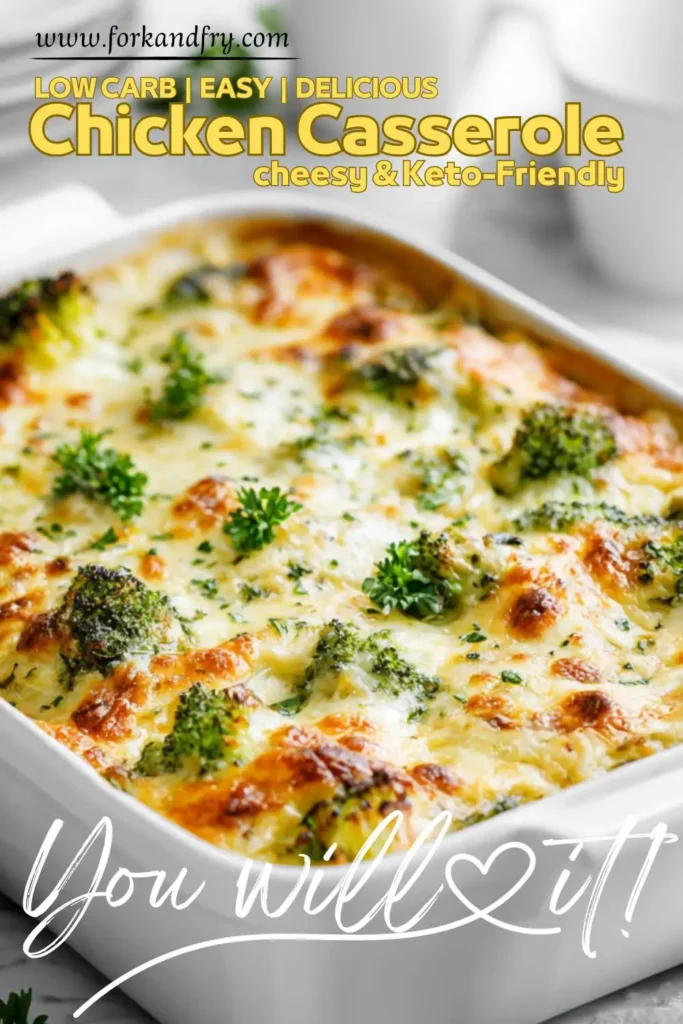 Keto Chicken Casserole in a White Baking Dish Pork-Free Keto Chicken Casserole in a White Baking Dish