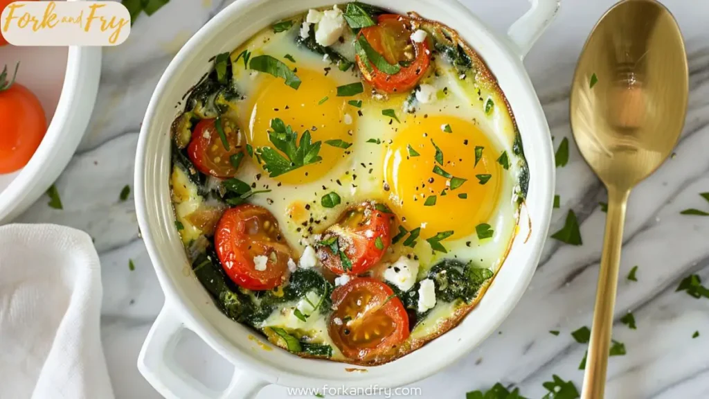 Baked Feta Eggs with Spinach and Tomatoes