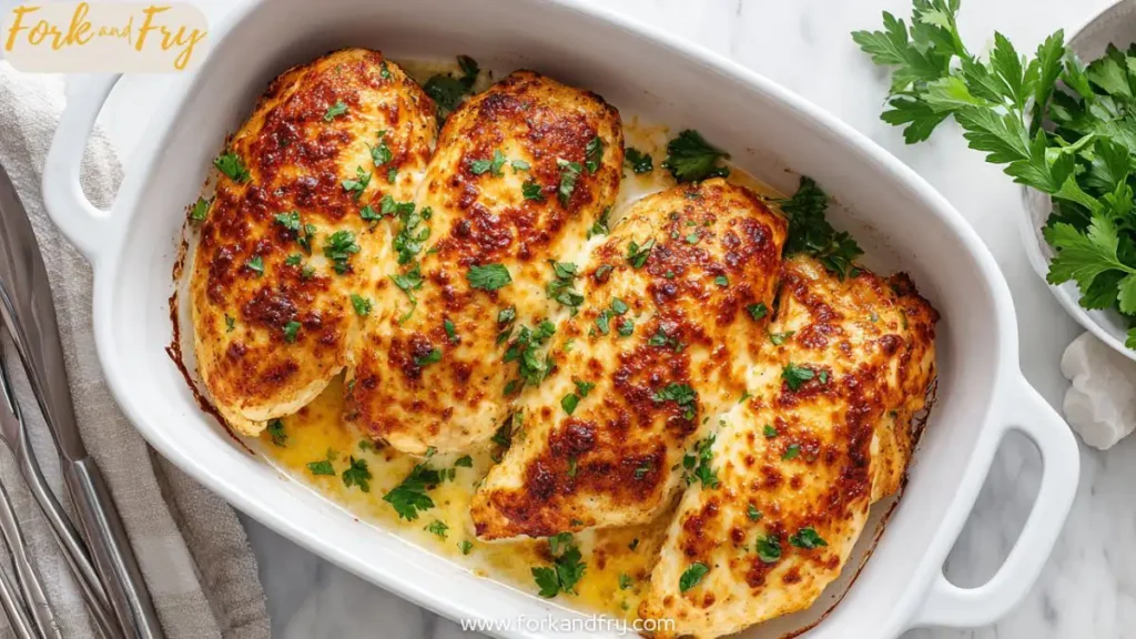 Golden Baked Chicken Breast Topped with Cheese