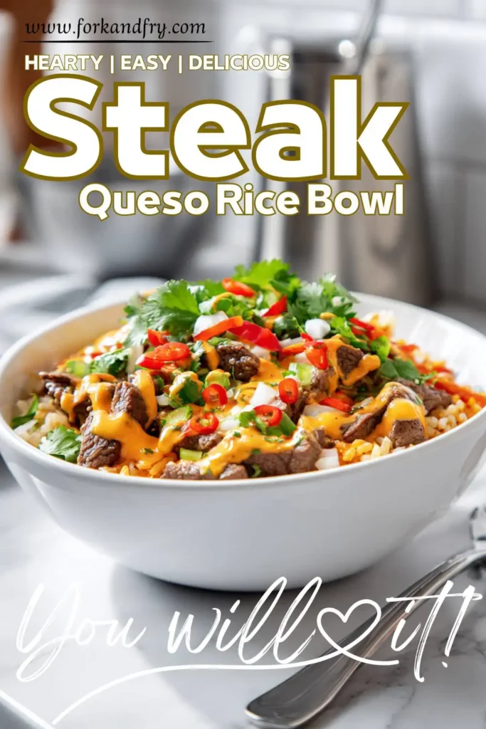 Steak and Rice Bowl with Creamy Homemade Queso