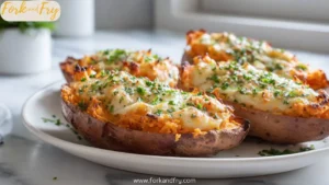 Stuffed Garlic Parmesan Sweet Potato Boats (Cheesy & Baked to Perfection)