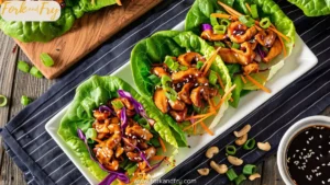 Teriyaki Chicken Lettuce Wraps with Cashews and Crunchy Veggies