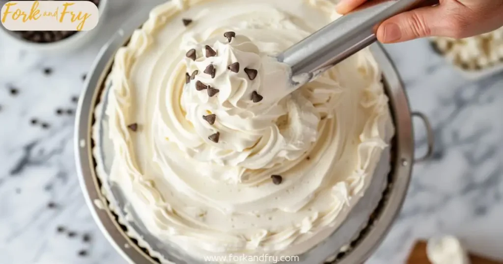 cannoli cake step2 Piping cannoli cream onto cake layers