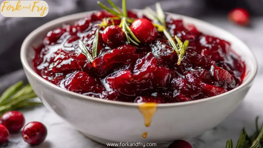 Apple Cider Cranberry Sauce in White Bowl