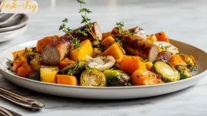 Sheet Pan Sausage & Roasted Fall Veggies (Butternut + Brussels)