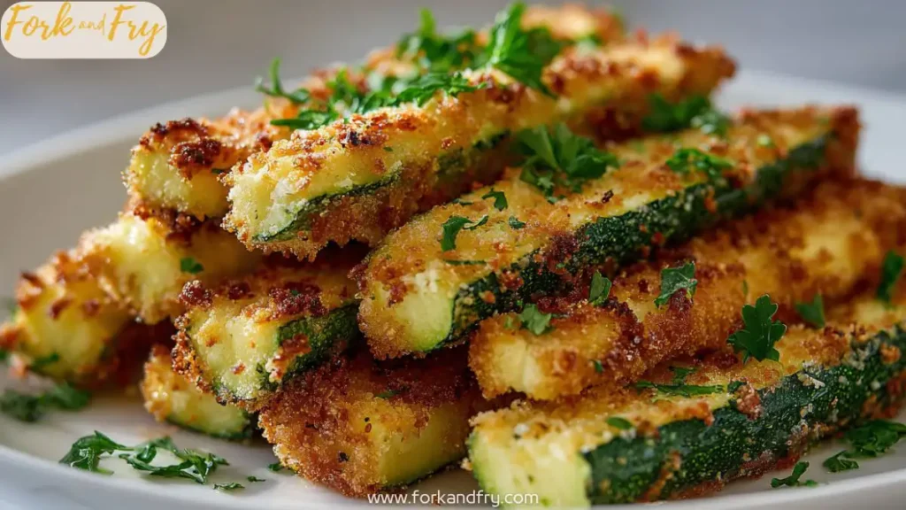 Golden baked zucchini quarters topped with crisp Parmesan