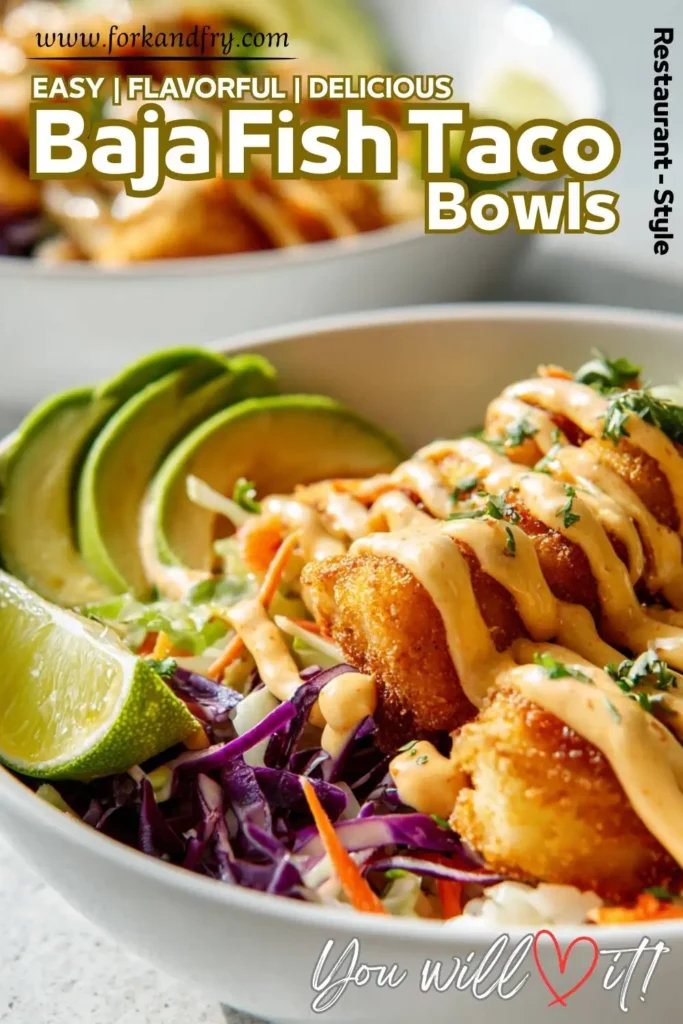 Bowl of crispy white fish cabbage slaw and sauce Bowl of crispy white fish, cabbage slaw, and sauce