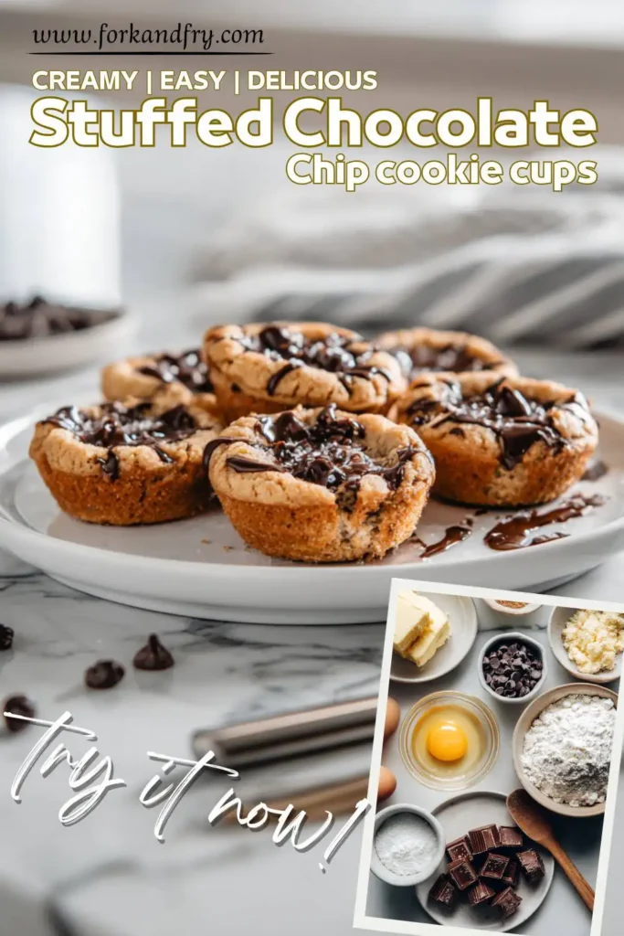Chocolate chip cookie dough baked into muffin-shaped treats with Reese’s