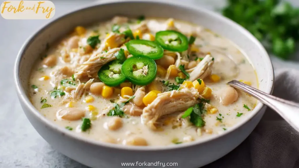 Creamy Crockpot White Chicken Chili in Bowl with Fresh Garnish