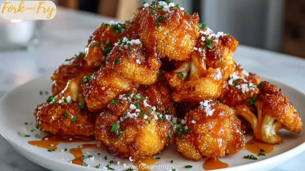Spicy Air Fryer Buffalo Cauliflower on Ceramic Plate