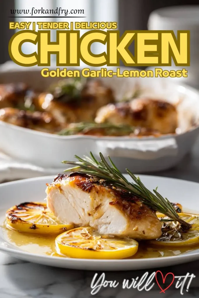 Garlic-Lemon Roast Chicken Slice Roast chicken slice with caramelized lemon and rosemary on a white plat
