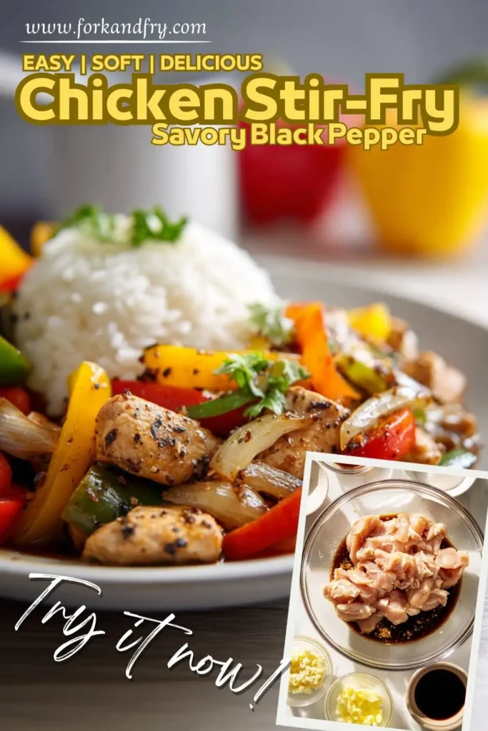 Gluten-free black pepper chicken Gluten-free black pepper chicken with bell peppers and jasmine rice