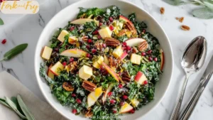 Harvest Brie & Cheddar Apple Kale Salad with Maple Chipotle Pecans