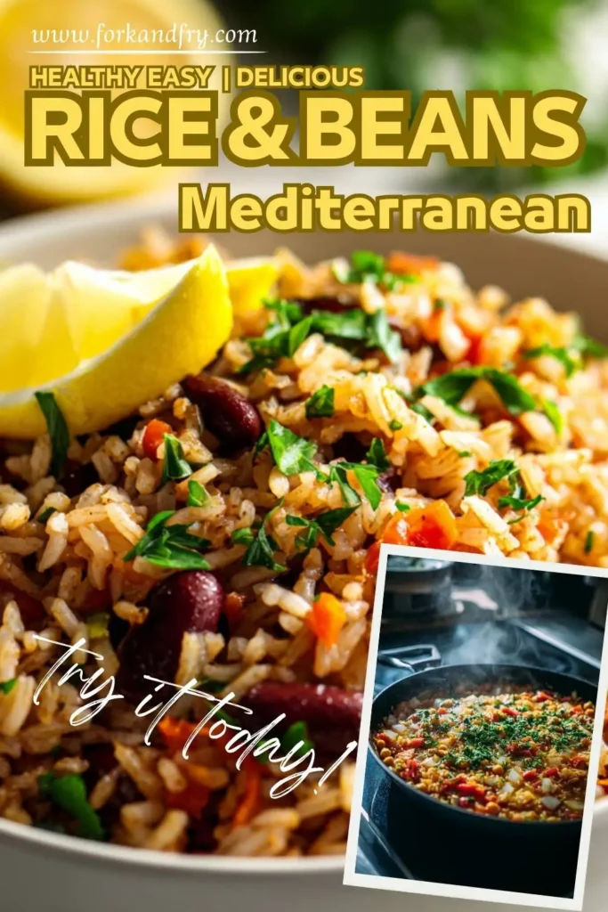 Mediterranean bowl with rice, beans, and bright lemon garnish. Mediterranean bowl with rice, beans, and bright lemon garnish.
