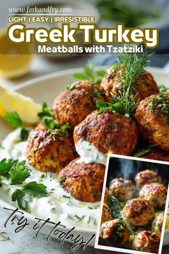 Mediterranean turkey meatballs fork and fry Mediterranean turkey meatballs served with dill yogurt sauce and pita