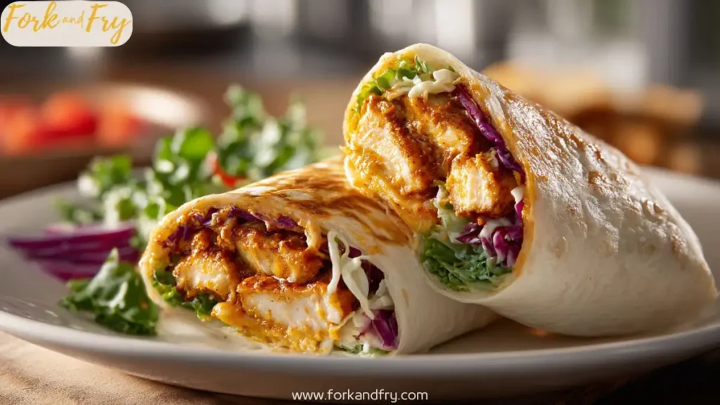 Grilled chipotle ranch chicken wrap with melted cheese and fresh toppings.