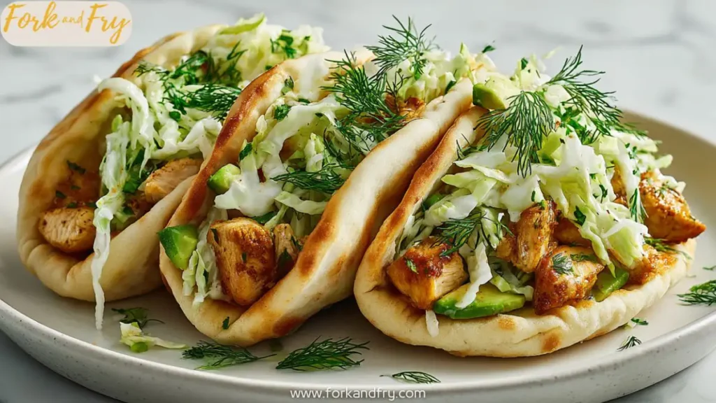 Juicy chicken pita loaded with creamy ranch slaw and avocado