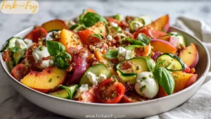 Summer Chopped Tomato Peach Salad with Basil Fig Vinaigrette