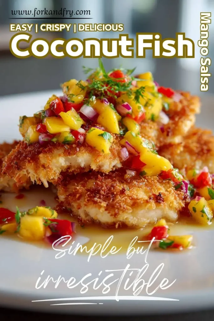 Turn coconut fish into summer tacos with fruity salsa Coconut crusted fish fillets cut into strips for tacos with mango salsa