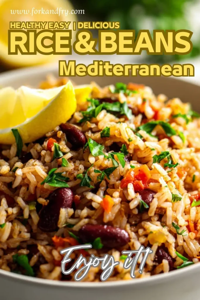 Vegan rice and beans Vegan rice and beans dish with tomatoes, spinach, and lemon