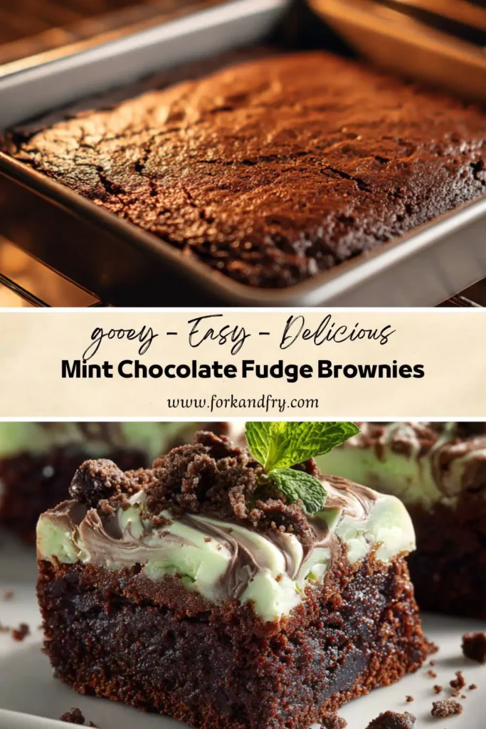 Brownies topped with Andes chocolate mints and crushed cookies