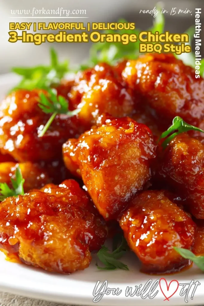 BBQ orange chicken with rice on a modern plate, garnished with green onions.