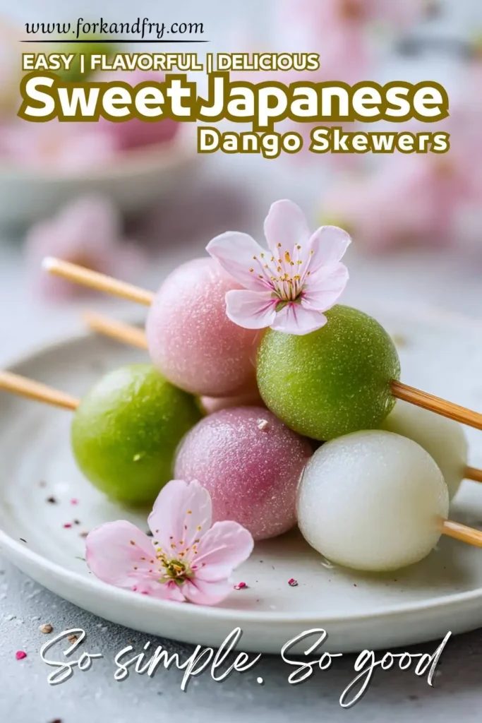 Close-up of 3-color hanami dango dessert on bamboo skewers Close-up of 3-color hanami dango dessert on bamboo skewers