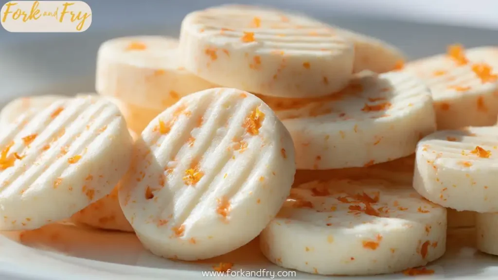 Creamy orange mints with festive shapes, perfect for holiday trays.