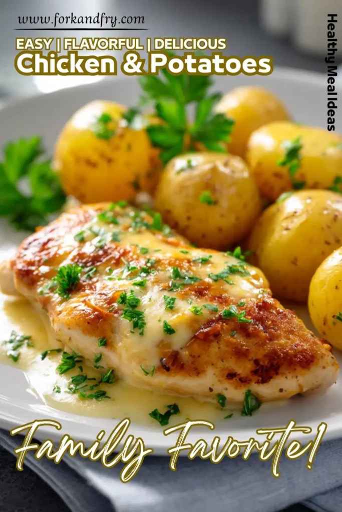 Crockpot chicken and potatoes in creamy garlic herb Parmesan sauce