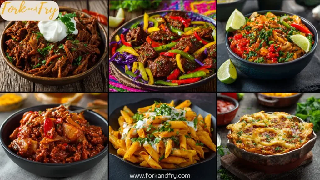 Easy Beef Recipes Collage – 2025 Collection. A photo collage of delicious beef recipes including tacos, chili, casseroles, and empanadas