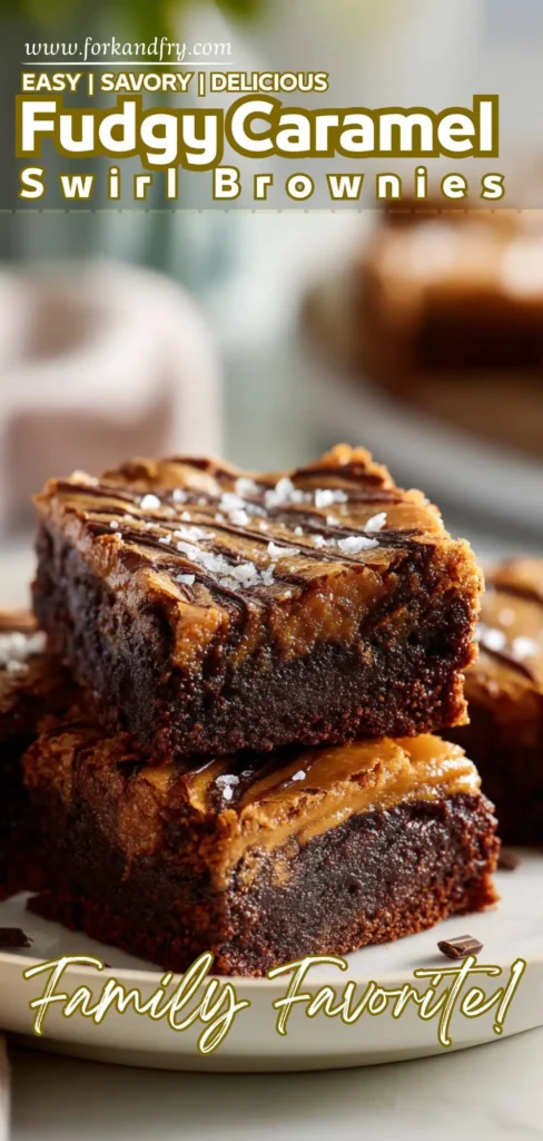 Easy Homemade Caramel Swirl Brownies Chocolate brownies with gooey caramel layers sliced into squares.