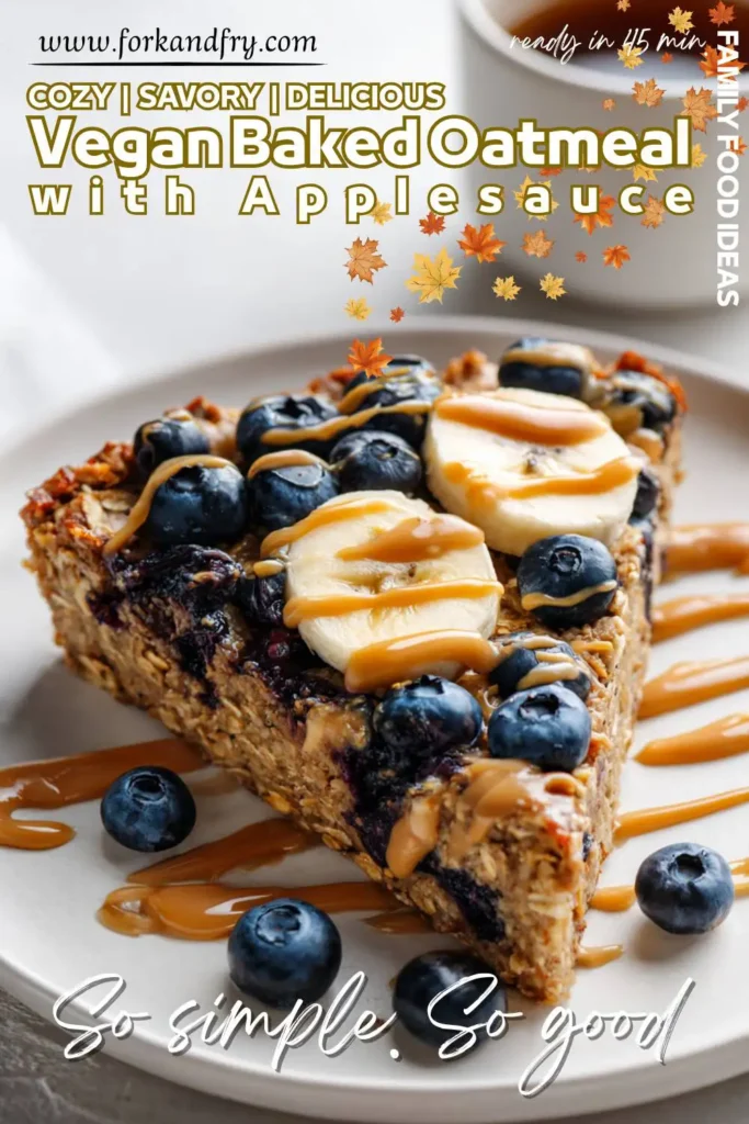 Easy Plant-Based Baked Oatmeal Recipe Vegan baked oatmeal topped with banana and maple drizzle