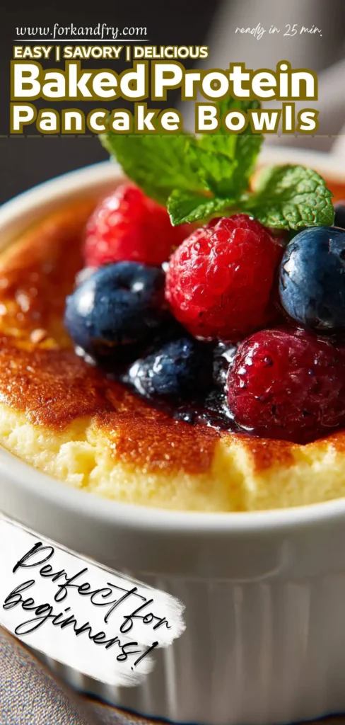 Fluffy banana-free protein pancake bowl ready to eat