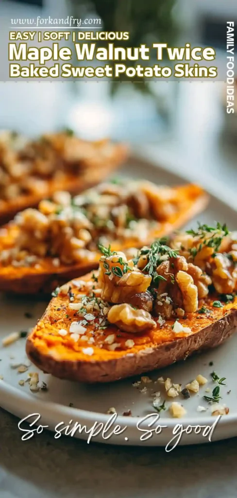 Fall Favorite Sweet Potato Skins with Nut Topping Sweet potato skins baked with spiced filling and crunchy topping—ideal for any fall or winter dinner table.