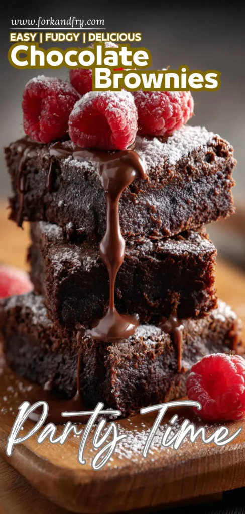 Gooey Chocolate Brownies for Sweet Tooths Close-up of soft brownies on a wooden board with chocolate drizzle.