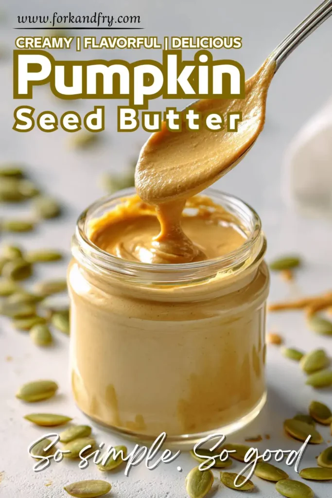 Healthy Pumpkin Seed Spread for Toast More Jar of green pumpkin seed butter next to toasted bread slices