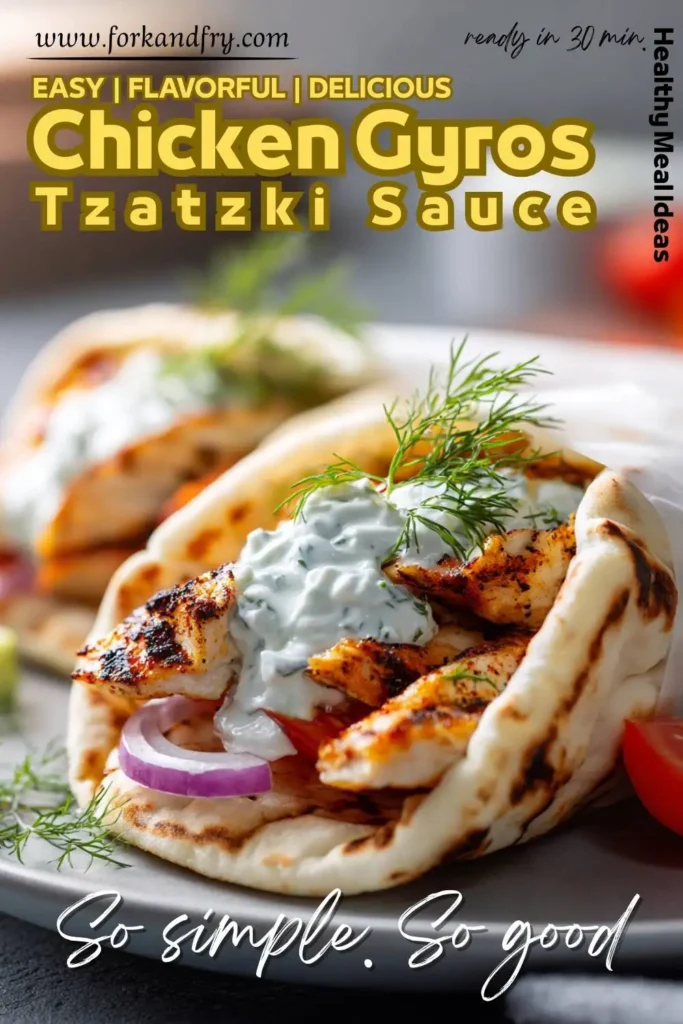 Homemade chicken gyros Homemade chicken gyros served with red onion, tomato, and herbed yogurt sauce