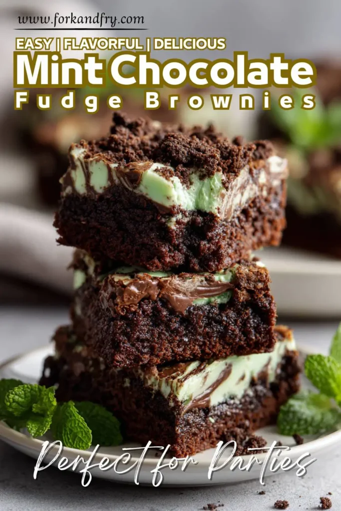 Mint Chocolate Brownie Bars Brownie bars stacked with soft centers and minty topping