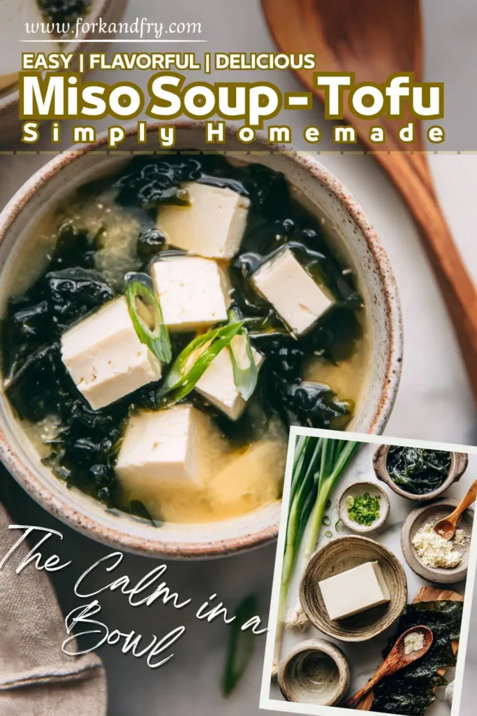 Miso soup served with tofu Miso soup served with tofu, scallions, and seaweed in clean modern setting