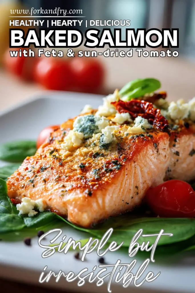 Baked salmon fillet with Mediterranean-style toppings