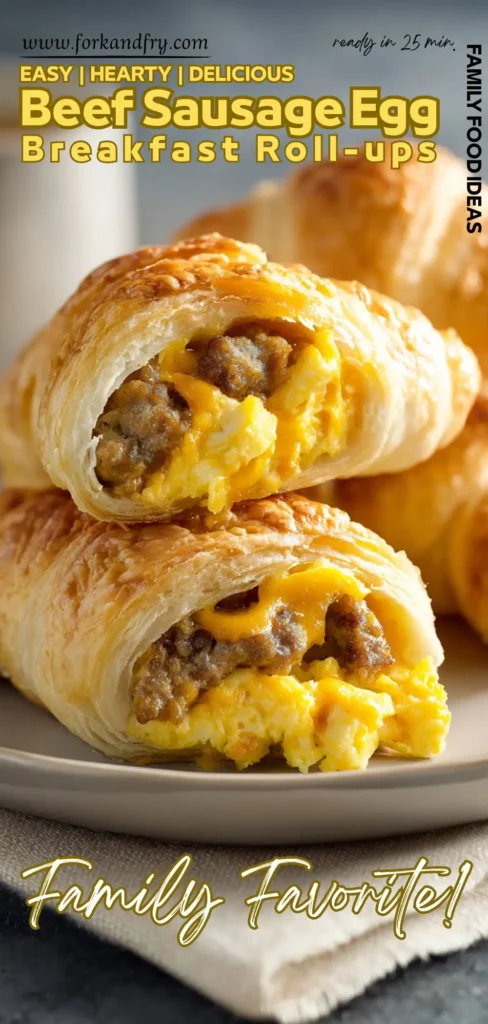 Quick and Easy Sausage Egg Breakfast Wraps Crescent dough breakfast wrap filled with scrambled eggs and beef